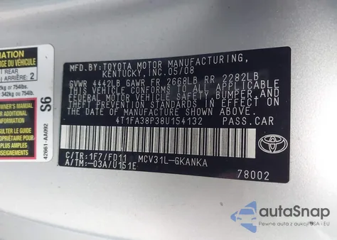 2008 Toyota Camry Solara Sport from USA, damaged, VIN 4T1FA38P38U154132